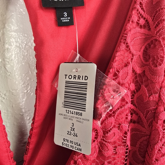 Torrid Elegant Red Long Sleeve Lace Dress - Picture 4 of 5